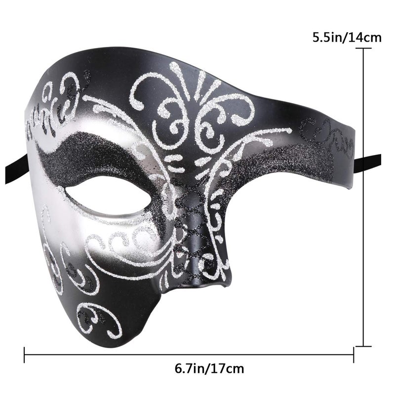 Thmyo Half Face Men's Phantom Of The Opera Vintage Design Venetian Carnival Masquerade Mask (Black&Silver 2) - Image 3